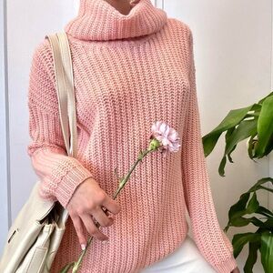 Forever 21  Chunky Knit Turtleneck Sweater Pink Size Small
